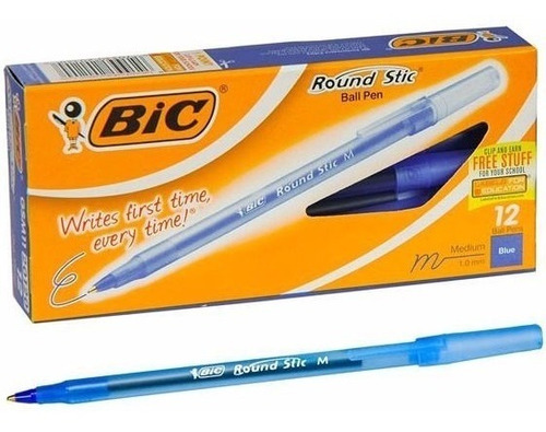 Boligrafos bic round stick punto mediano azul