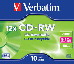 Discos compactos verbatim cd-rw 700mb 80min. slim