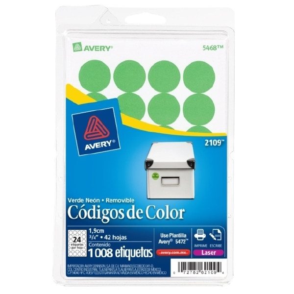 Etiquetas avery 2109 3/4 verde flourecente c/1008