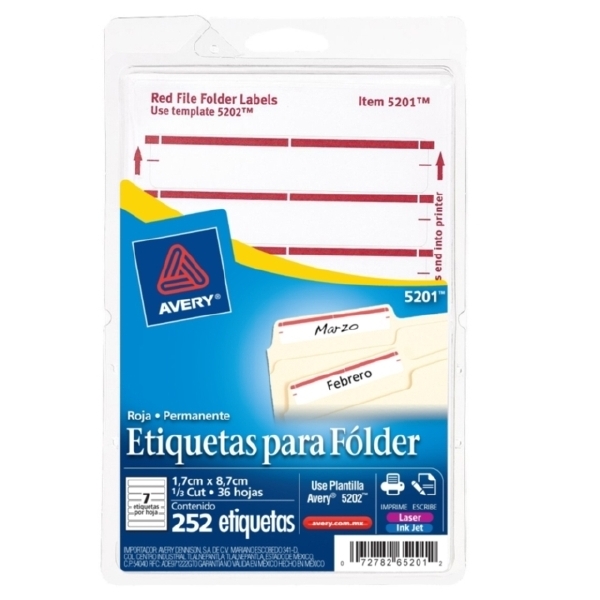 Etiquetas avery 5201 para folder rojo c/252