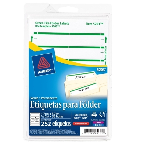 Etiquetas avery 5203 para folder verde c/252