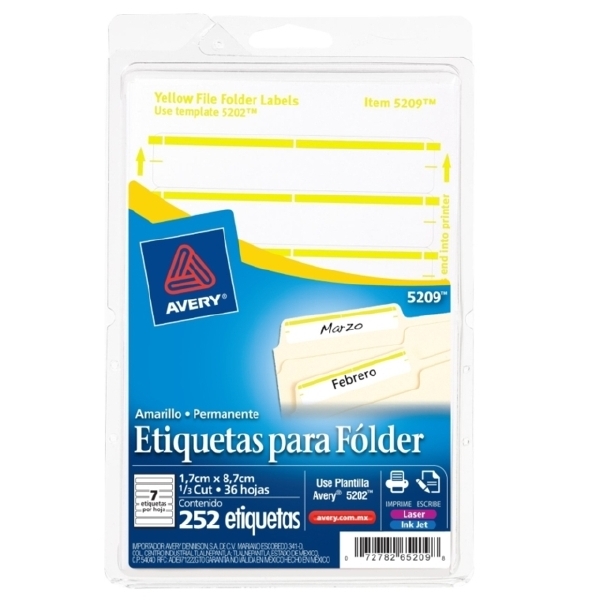 Etiquetas avery 5209 para folder amarilla c/252