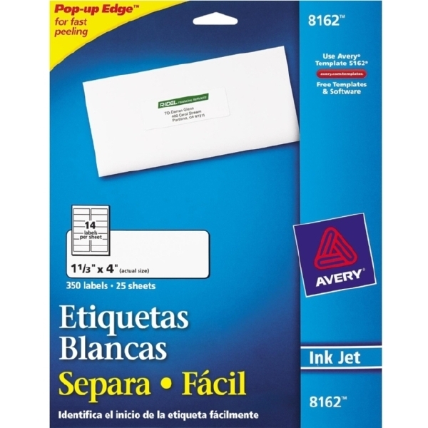 Etiquetas para impresora avery 8162 1 1/3x4 c/350