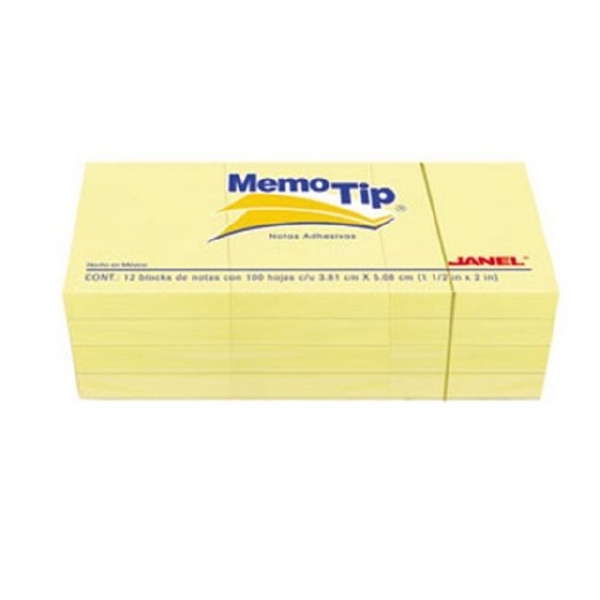 Papeletas janel memotip 53 amarillo 1.5x2 c/12