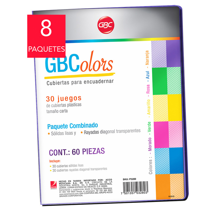 Pastas gbc rayadas gbplak colores carta c/60 pzas