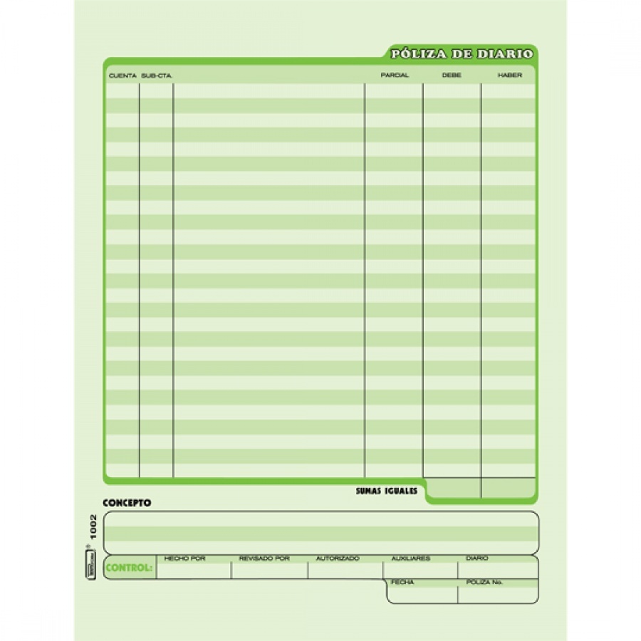 Formas impresas printaform 1001 poliza de diario t/c 50 hoja