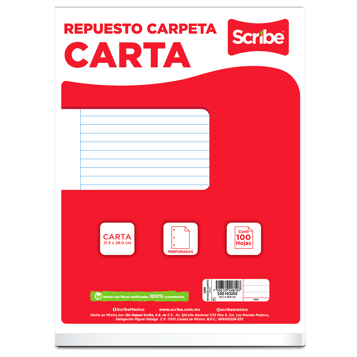 Repuesto para carpeta scribe s3400 rayada c/100