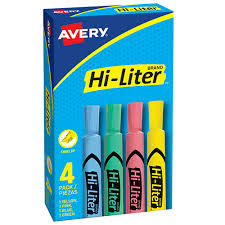 Resaltadores avery 17752  hi-liter blister c/4 pastel