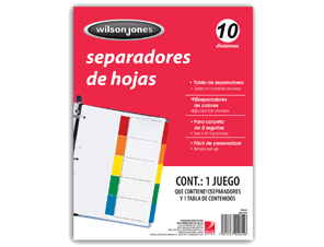 Separadores wilson jones p2457 index ceja c/10 col s/num