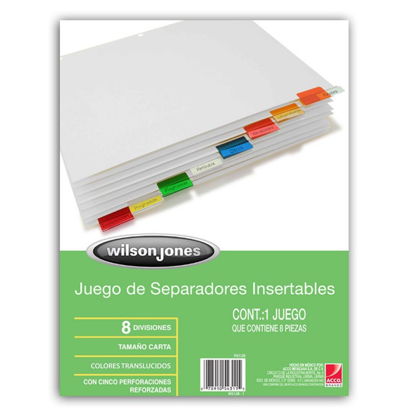 Separadores wilson jones p6128 8 divisiones cols insertable